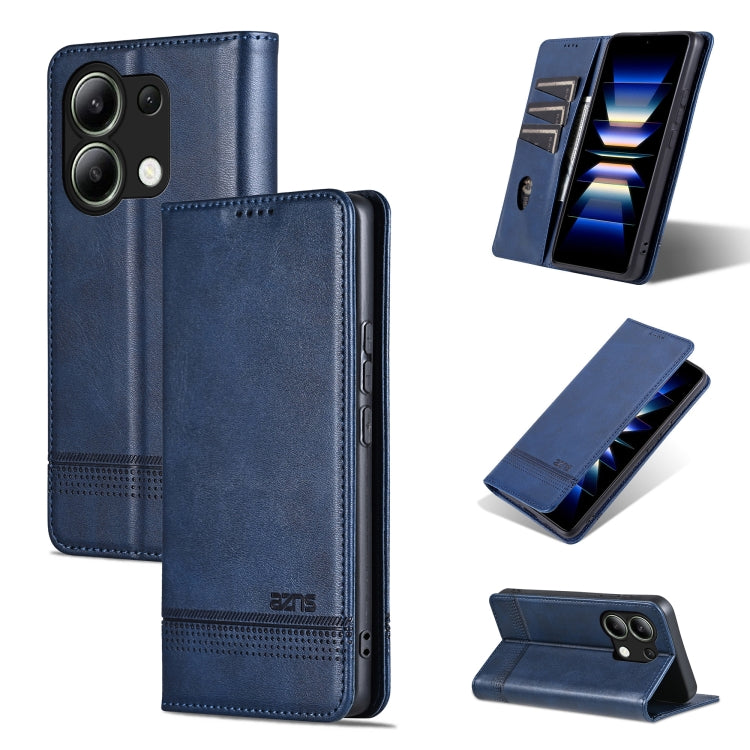 For Xiaomi Redmi Note 13 4G AZNS Magnetic Calf Texture Flip Leather Phone Case(Dark Blue) - Note 13 Cases by AZNS | Online Shopping UK | buy2fix