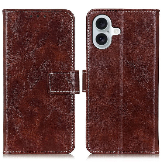 For iPhone 16 Retro Crazy Horse Texture Horizontal Flip Leather Phone Case(Brown) - iPhone 16 Cases by buy2fix | Online Shopping UK | buy2fix