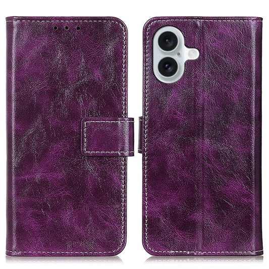 For iPhone 16 Plus Retro Crazy Horse Texture Horizontal Flip Leather Phone Case(Purple) - iPhone 16 Plus Cases by buy2fix | Online Shopping UK | buy2fix