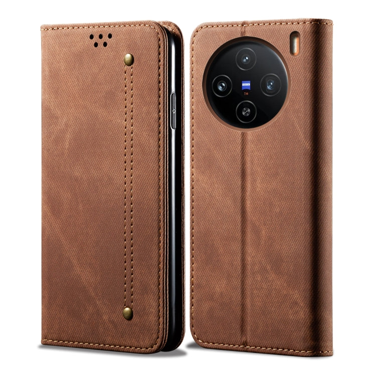 For vivo X100 Denim Texture Flip Leather Phone Case(Brown) - X100 Cases by imak | Online Shopping UK | buy2fix