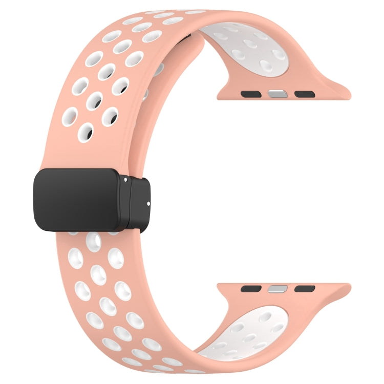 For Apple Watch 42mm Magnetic Buckle Silicone Watch Band(Pink White) - Watch Bands by buy2fix | Online Shopping UK | buy2fix