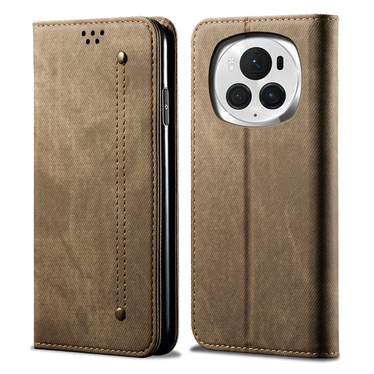 For Honor Magic6 Pro Denim Texture Flip Leather Phone Case(Khaki) - Honor Cases by buy2fix | Online Shopping UK | buy2fix