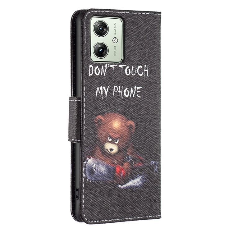 For Motorola Moto G54 5G EU Edition Colored Drawing Pattern Leather Phone Case(Bear) - Motorola Cases by buy2fix | Online Shopping UK | buy2fix