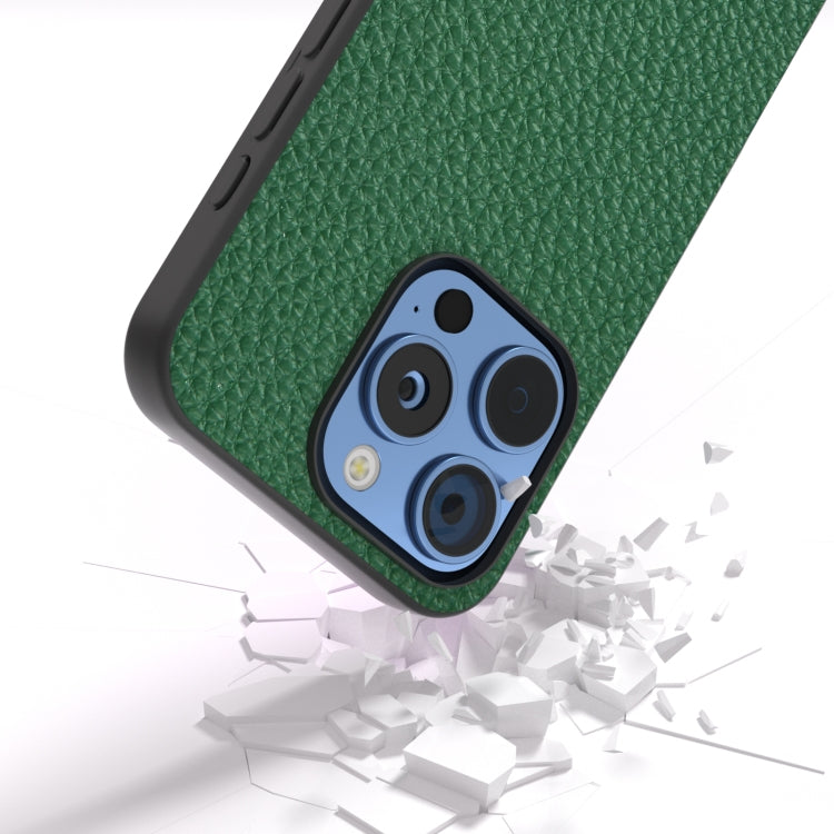 For iPhone 16 Pro ABEEL Genuine Leather Litchi Texture Phone Case(Green) - iPhone 16 Pro Cases by buy2fix | Online Shopping UK | buy2fix