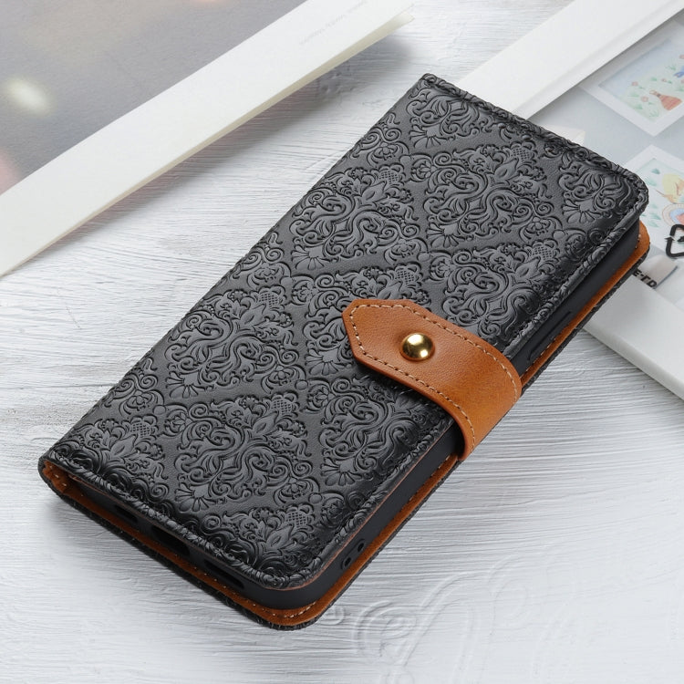 For iPhone 16 Plus European Floral Embossed Leather Phone Case(Black) - iPhone 16 Plus Cases by buy2fix | Online Shopping UK | buy2fix