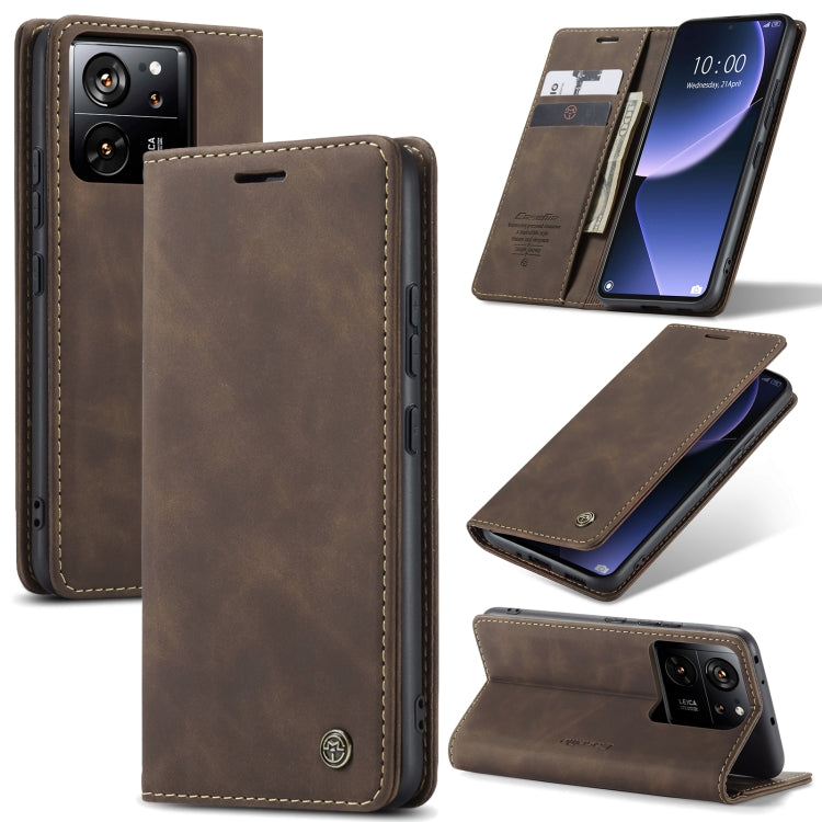 For Xiaomi 13T/13T Pro CaseMe 013 Multifunctional Horizontal Flip Leather Phone Case(Coffee) - Xiaomi Cases by CaseMe | Online Shopping UK | buy2fix