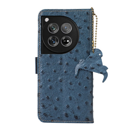 For OnePlus 12 Ostrich Pattern Genuine Leather RFID Phone Case(Blue) - OnePlus Cases by buy2fix | Online Shopping UK | buy2fix