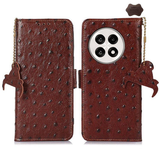 For OnePlus Ace 5 / 13R 5G Ostrich Pattern Genuine Leather RFID Phone Case(Coffee) - OnePlus Cases by buy2fix | Online Shopping UK | buy2fix