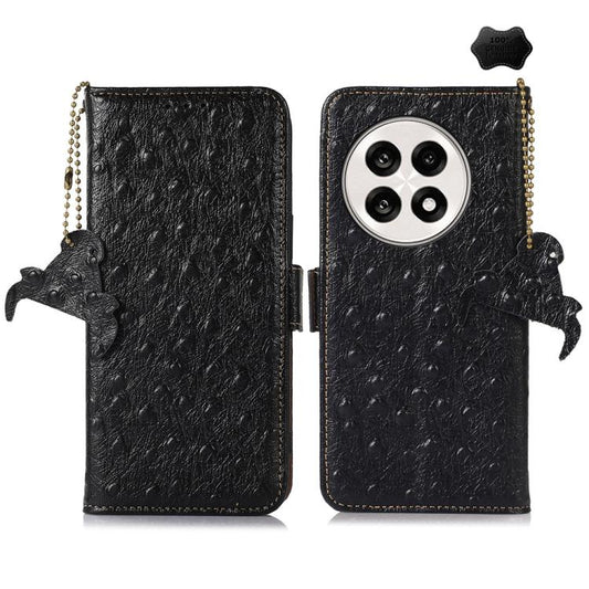 For OnePlus Ace 5 / 13R 5G Ostrich Pattern Genuine Leather RFID Phone Case(Black) - OnePlus Cases by buy2fix | Online Shopping UK | buy2fix