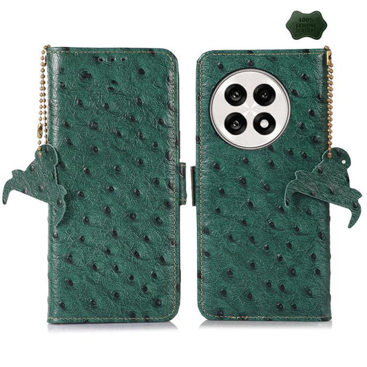 For OnePlus Ace 5 / 13R 5G Ostrich Pattern Genuine Leather RFID Phone Case(Green) - OnePlus Cases by buy2fix | Online Shopping UK | buy2fix