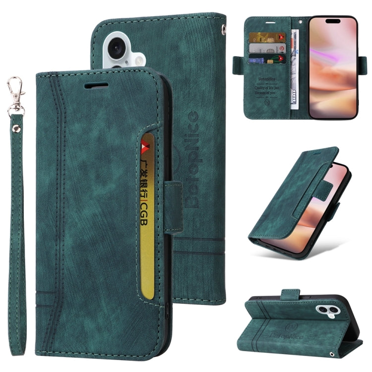 For iPhone 16 Plus BETOPNICE Dual-side Buckle Leather Phone Case(Green) - iPhone 16 Plus Cases by BETOPNICE | Online Shopping UK | buy2fix