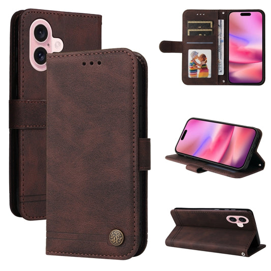 For iPhone 16 Skin Feel Life Tree Leather Phone Case(Brown) - iPhone 16 Cases by buy2fix | Online Shopping UK | buy2fix