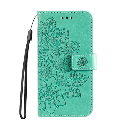 For iPhone 16 Plus 7-petal Flowers Embossing Leather Phone Case(Green) - iPhone 16 Plus Cases by buy2fix | Online Shopping UK | buy2fix