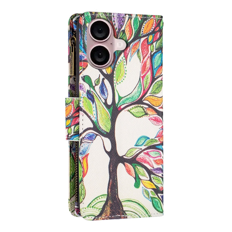 For iPhone 16 Plus Colored Drawing Pattern Zipper Phone Leather Case(Tree) - iPhone 16 Plus Cases by buy2fix | Online Shopping UK | buy2fix