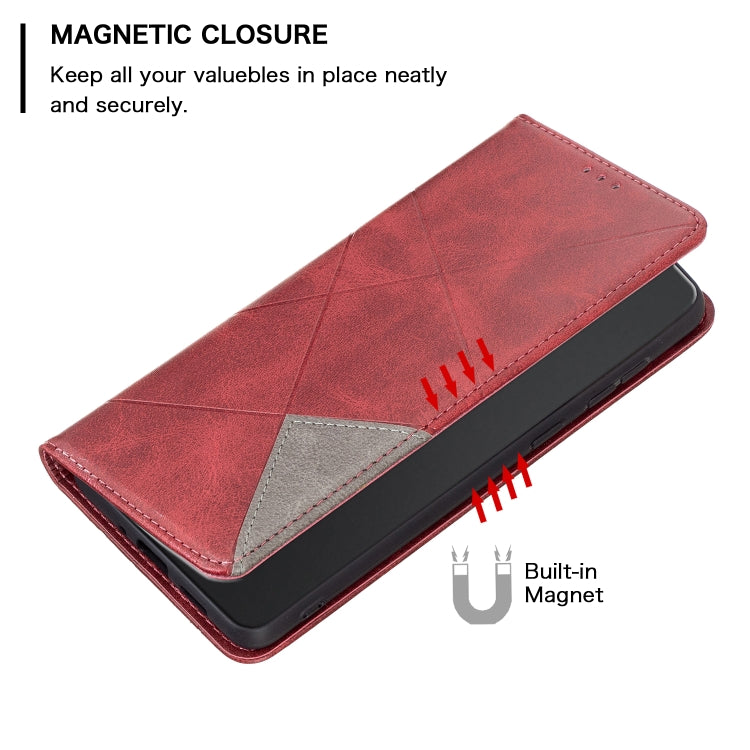 For iPhone 16 Pro Rhombus Texture Magnetic Leather Phone Case(Red) - iPhone 16 Pro Cases by buy2fix | Online Shopping UK | buy2fix