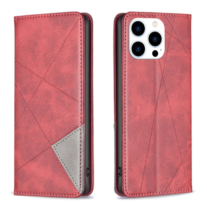 For iPhone 16 Pro Max Rhombus Texture Magnetic Leather Phone Case(Red) - iPhone 16 Pro Max Cases by buy2fix | Online Shopping UK | buy2fix