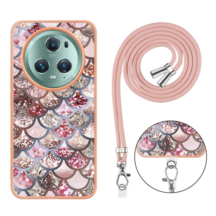 For Honor Magic5 Pro Electroplating IMD TPU Phone Case with Lanyard(Pink Scales) - Honor Cases by buy2fix | Online Shopping UK | buy2fix