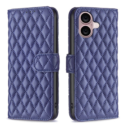 For iPhone 16 Diamond Lattice Wallet Flip Leather Phone Case(Blue) - iPhone 16 Cases by buy2fix | Online Shopping UK | buy2fix