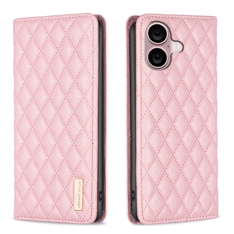 For iPhone 16 Plus Diamond Lattice Magnetic Leather Flip Phone Case(Pink) - iPhone 16 Plus Cases by buy2fix | Online Shopping UK | buy2fix