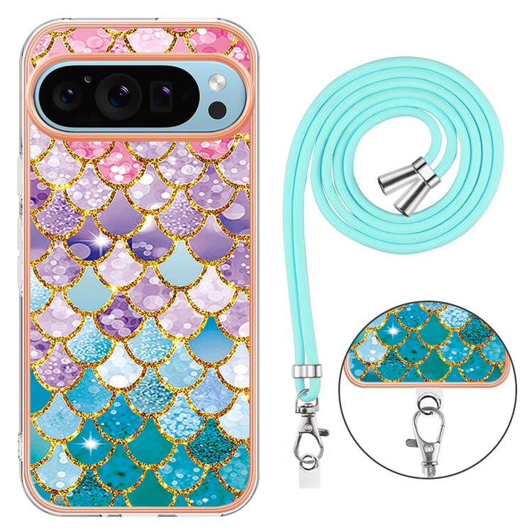 For Google Pixel 9 Pro XL Electroplating IMD TPU Phone Case with Lanyard(Colorful Scales) - Google Cases by buy2fix | Online Shopping UK | buy2fix