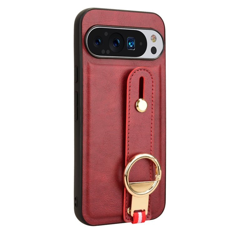 For Google Pixel 9 Wristband Leather Back Phone Case(Red) - Google Cases by buy2fix | Online Shopping UK | buy2fix