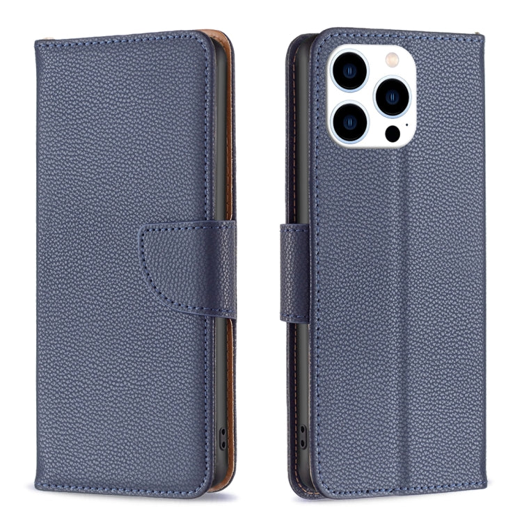 For iPhone 16 Pro Litchi Texture Pure Color Flip Leather Phone Case(Blue) - iPhone 16 Pro Cases by buy2fix | Online Shopping UK | buy2fix