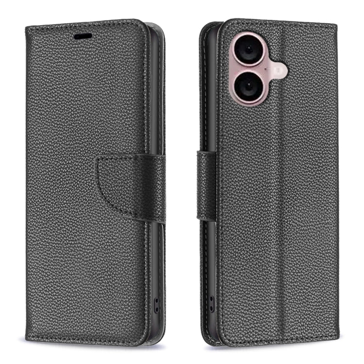 For iPhone 16 Plus Litchi Texture Pure Color Flip Leather Phone Case(Black) - iPhone 16 Plus Cases by buy2fix | Online Shopping UK | buy2fix