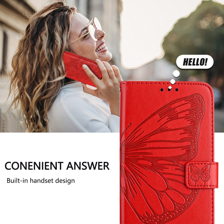 For iPhone 16 Pro Max Embossed Butterfly Leather Phone Case(Red) - iPhone 16 Pro Max Cases by buy2fix | Online Shopping UK | buy2fix