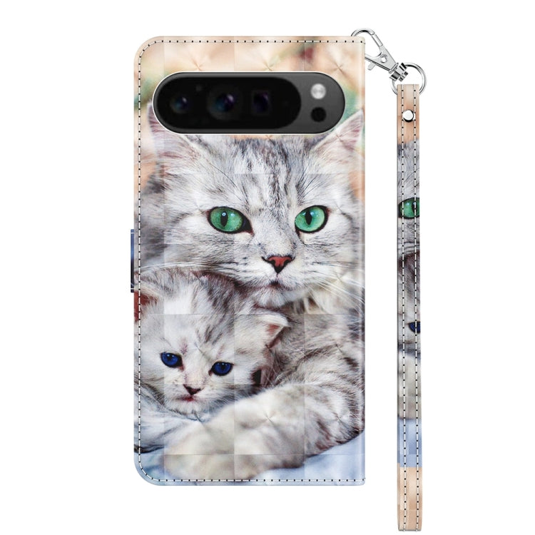 For Google Pixel 9 Pro 3D Painted Pattern Leather Phone Case(Two Loving Cats) - Google Cases by buy2fix | Online Shopping UK | buy2fix