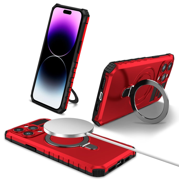 For iPhone 15 Pro MagSafe Magnetic Holder Phone Case(Red) - iPhone 15 Pro Cases by buy2fix | Online Shopping UK | buy2fix