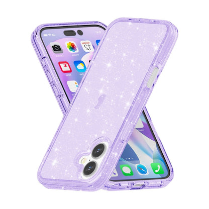 For iPhone 16 Shockproof Terminator Glitter Powder Phone Case(Purple) - iPhone 16 Cases by buy2fix | Online Shopping UK | buy2fix