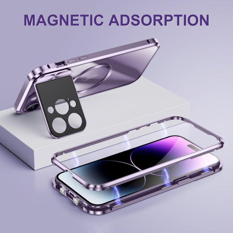 For iPhone 13 Pro Max Large Window Holder MagSafe Magnetic Metal Phone Case(Blue) - iPhone 13 Pro Max Cases by buy2fix | Online Shopping UK | buy2fix