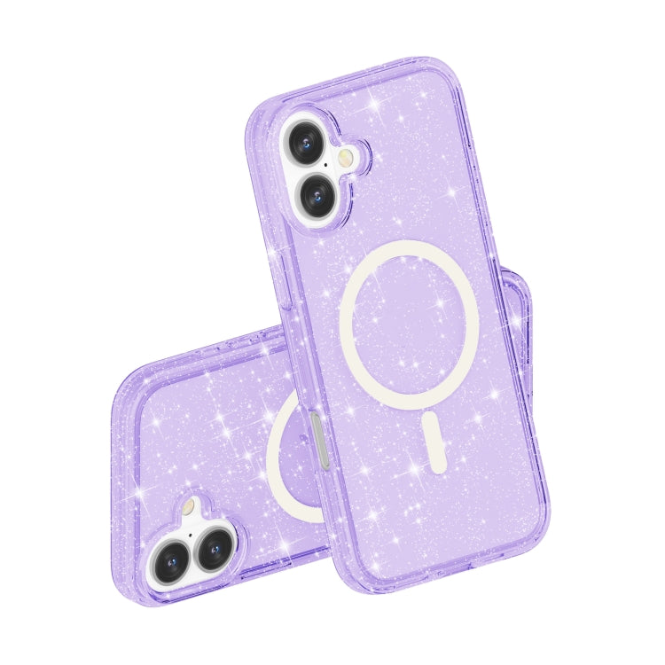 For iPhone 16 Terminator Style Glitter Powder MagSafe Magnetic Phone Case(Purple) - iPhone 16 Cases by buy2fix | Online Shopping UK | buy2fix