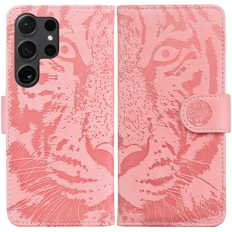 For Samsung Galaxy S24 Ultra 5G Tiger Embossing Pattern Flip Leather Phone Case(Pink) - Galaxy S24 Ultra 5G Cases by buy2fix | Online Shopping UK | buy2fix