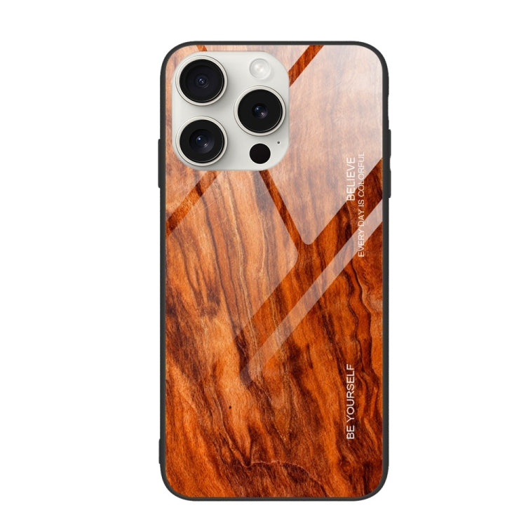 For iPhone 16 Pro Max Wood Grain Glass Phone Case(Light Brown) - iPhone 16 Pro Max Cases by buy2fix | Online Shopping UK | buy2fix