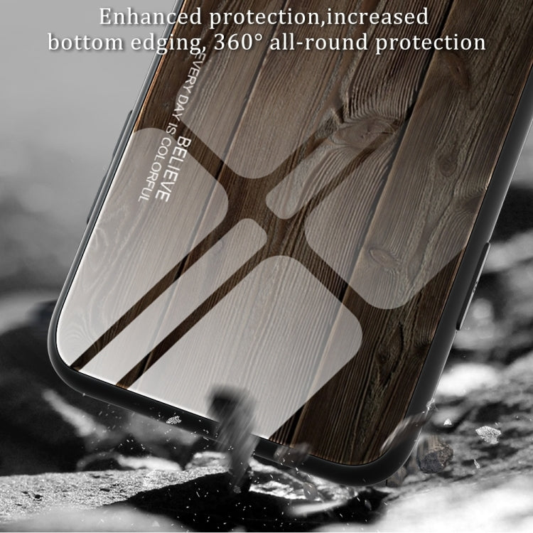 For iPhone 16 Plus Wood Grain Glass Phone Case(Coffee) - iPhone 16 Plus Cases by buy2fix | Online Shopping UK | buy2fix