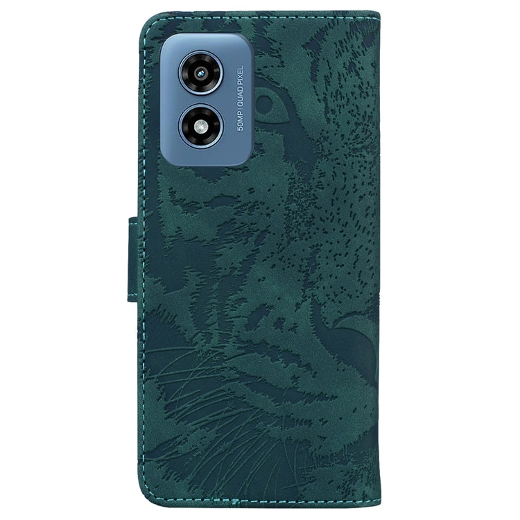 For Motorola Moto G Play 4G 2024 Tiger Embossing Pattern Leather Phone Case(Green) - Motorola Cases by buy2fix | Online Shopping UK | buy2fix