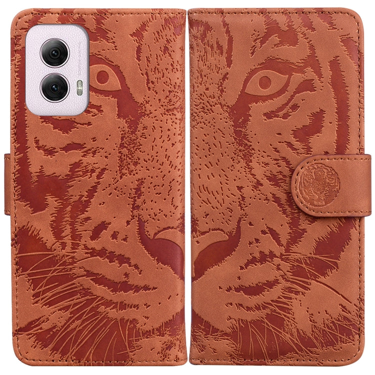 For Motorola Moto G Power 5G 2024 Tiger Embossing Pattern Leather Phone Case(Brown) - Motorola Cases by buy2fix | Online Shopping UK | buy2fix