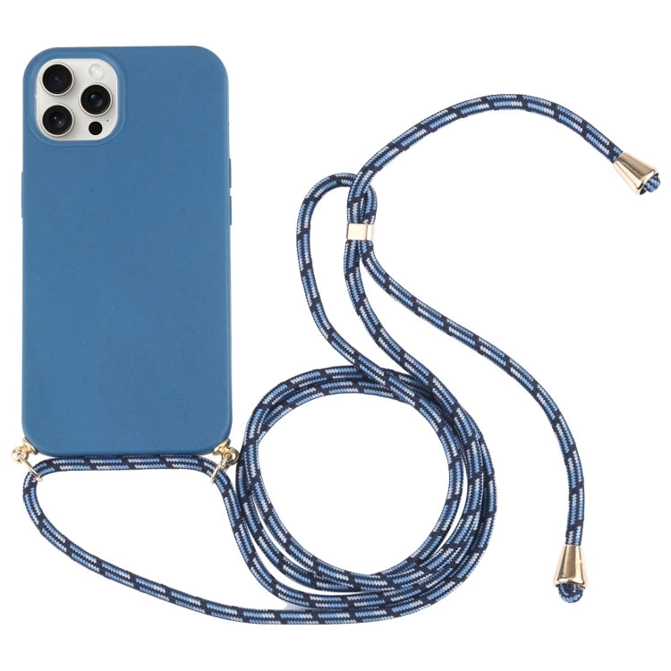 For iPhone 16 Pro Wheat Straw TPU Shockproof Phone Case with Neck Lanyard(Blue) - iPhone 16 Pro Cases by buy2fix | Online Shopping UK | buy2fix