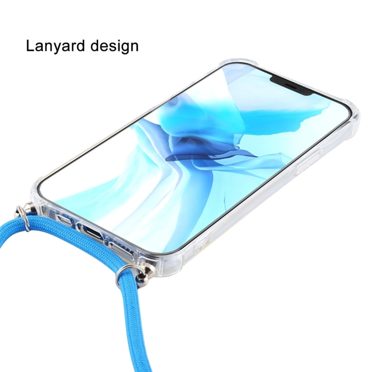 For iPhone 16 Four-Corner Shockproof Transparent TPU Case with Lanyard(Blue White) - iPhone 16 Cases by buy2fix | Online Shopping UK | buy2fix