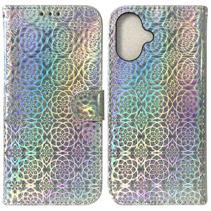 For iPhone 16 Plus Colorful Magnetic Buckle Leather Phone Case(Silver) - iPhone 16 Plus Cases by buy2fix | Online Shopping UK | buy2fix