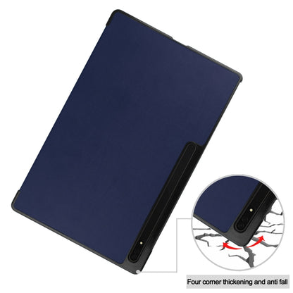 For Samsung Galaxy Tab S9 Ultra Custer Pure Color 3-Fold Holder Smart Leather Tablet Case(Dark Blue) - Galaxy Tab S9 Ultra Cases by buy2fix | Online Shopping UK | buy2fix