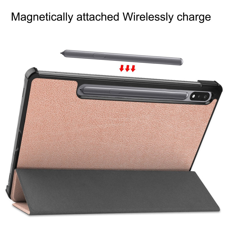 For Samsung Galaxy Tab S9 Custer Pure Color 3-Fold Holder Smart Leather Tablet Case(Rose Gold) - Galaxy Tab S9 Cases by buy2fix | Online Shopping UK | buy2fix