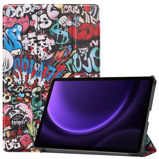 For Samsung Galaxy Tab S9 FE Custer Painted 3-Fold Holder Smart Leather Tablet Case(Graffiti) - Galaxy Tab S9 FE by buy2fix | Online Shopping UK | buy2fix