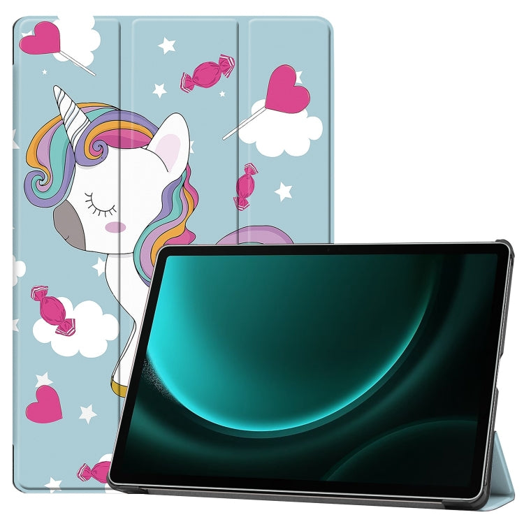 For Samsung Galaxy Tab S9 FE+ Custer Painted 3-Fold Holder Smart Leather Tablet Case(Unicorn) - Galaxy Tab S9 FE+ by buy2fix | Online Shopping UK | buy2fix