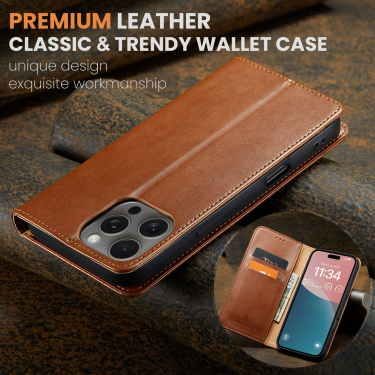 For iPhone 16 Pro Fierre Shann PU Genuine Leather Texture Phone Case(Brown) - iPhone 16 Pro Cases by FIERRE SHANN | Online Shopping UK | buy2fix