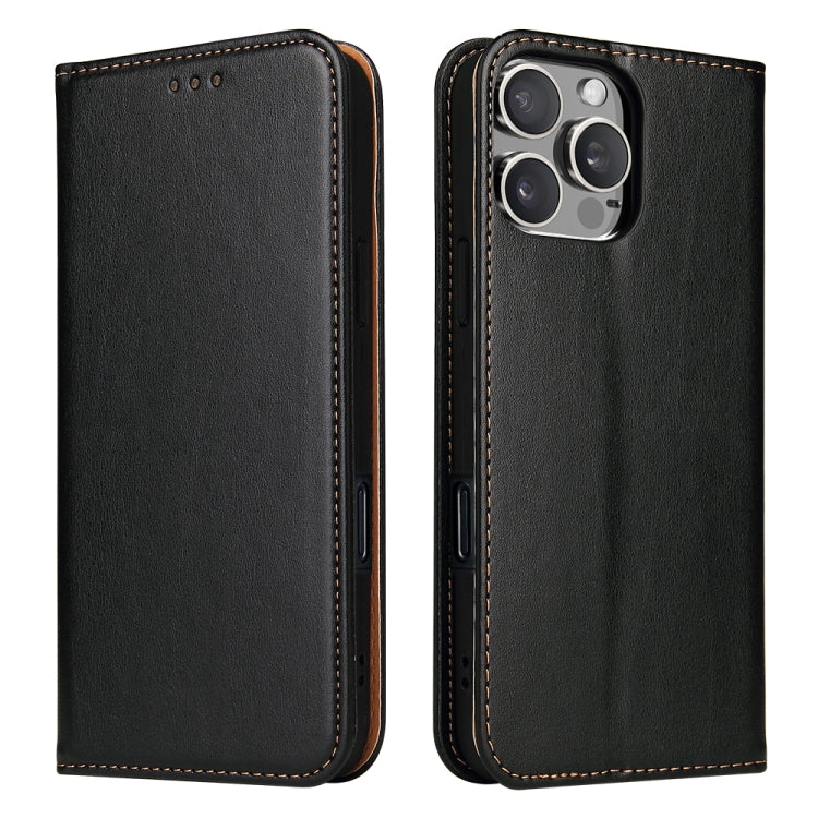 For iPhone 16 Pro Fierre Shann PU Genuine Leather Texture Phone Case(Black) - iPhone 16 Pro Cases by FIERRE SHANN | Online Shopping UK | buy2fix