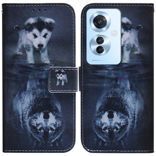 For OPPO Reno11 F Global Coloured Drawing Flip Leather Phone Case(Wolf and Dog) - Reno11 F Cases by buy2fix | Online Shopping UK | buy2fix