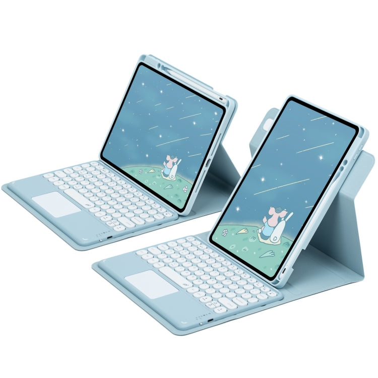 For iPad 10.2 2021 / Air 2019 Round Button 360 Degree Rotatable Bluetooth Keyboard Leather Case with Touchpad(Sky Blue) - Universal by buy2fix | Online Shopping UK | buy2fix