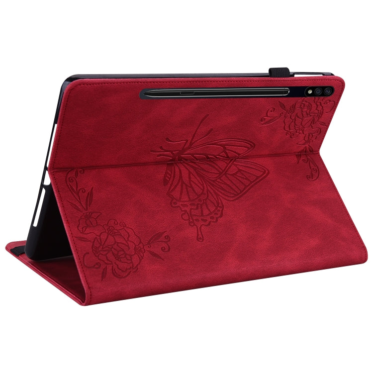 For Samsung Galaxy Tab S9 Butterfly Flower Embossed Leather Tablet Case(Red) - Galaxy Tab S9 Cases by buy2fix | Online Shopping UK | buy2fix